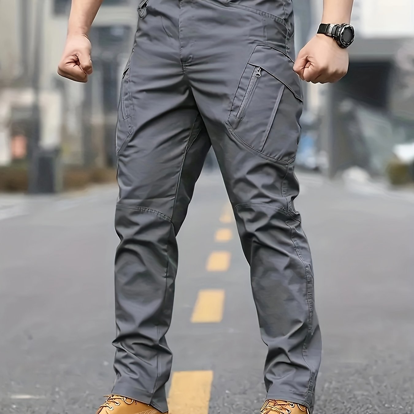 Men's waterproof cargo pants for outdoor activities.