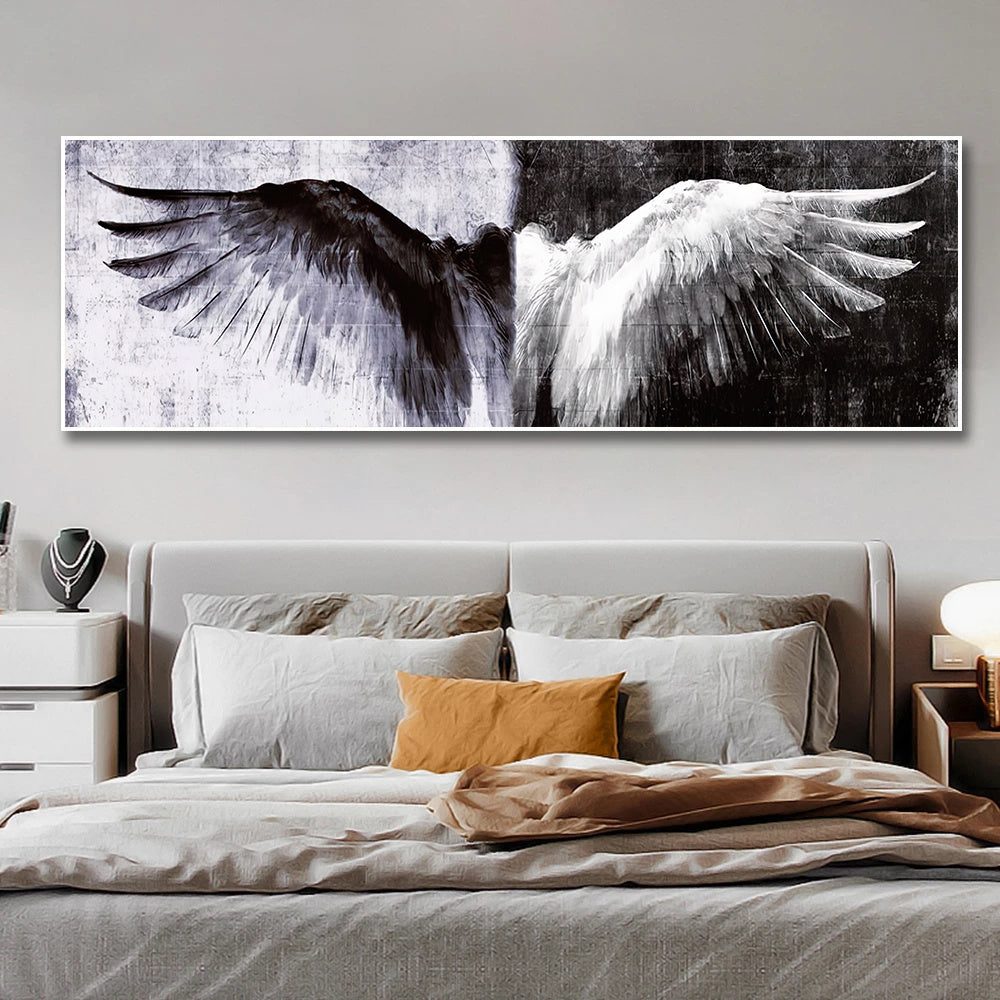 Modern black and white angel wings canvas art - Stunning decor for home and office