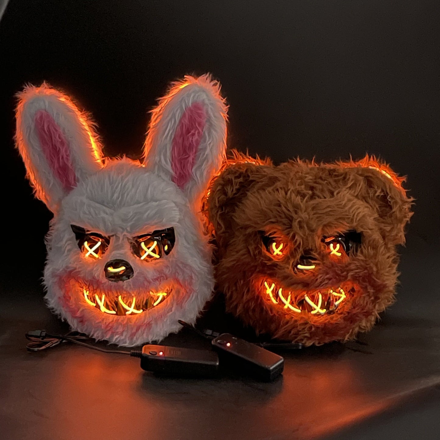 Glowing Rabbit & Bear Masks with LED Lights for Halloween/Easter, Fun Dress-Up Accessories, Perfect for Music Festivals