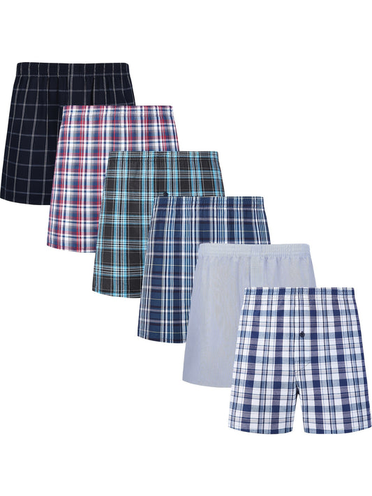 6PCS Men's Casual Elastic Drawstring Boxer Shorts with Simple Pattern, Oversized Plus Size