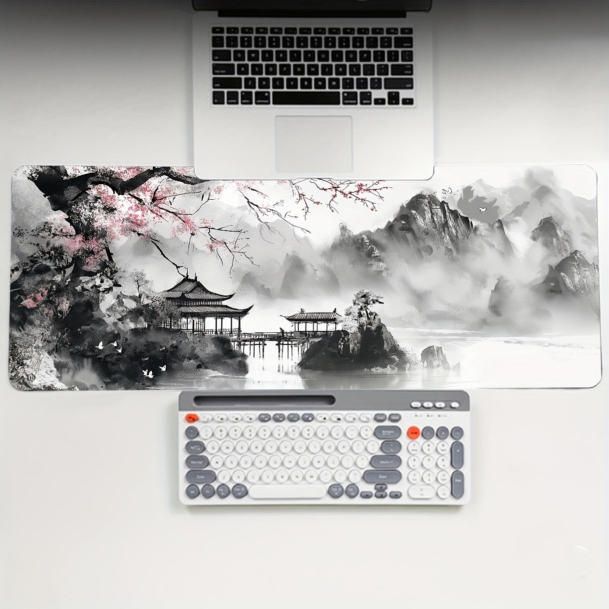 Cherry Blossom Watercolor Gaming Mouse Pad - XL size with Non-Slip Base, Polyester, Rectangular, Ideal for Office and Home Use, 80.01 x 29.97 cm