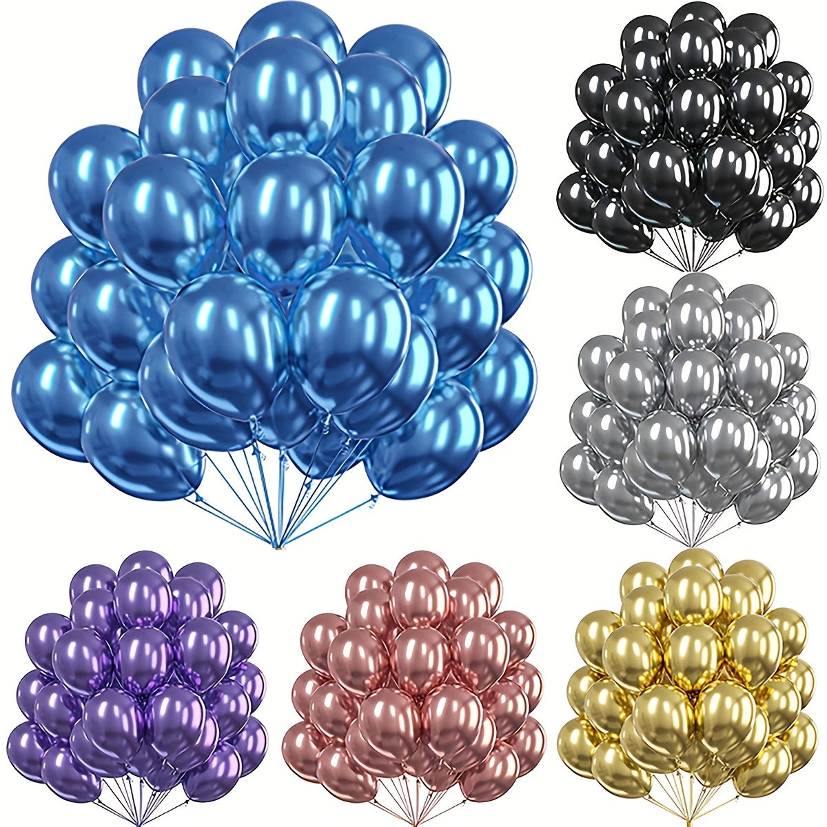 10 metallic chrome latex balloons 30.48cm in assorted colors. Ideal for weddings, birthdays, and anniversaries. Shiny reflective party decorations.