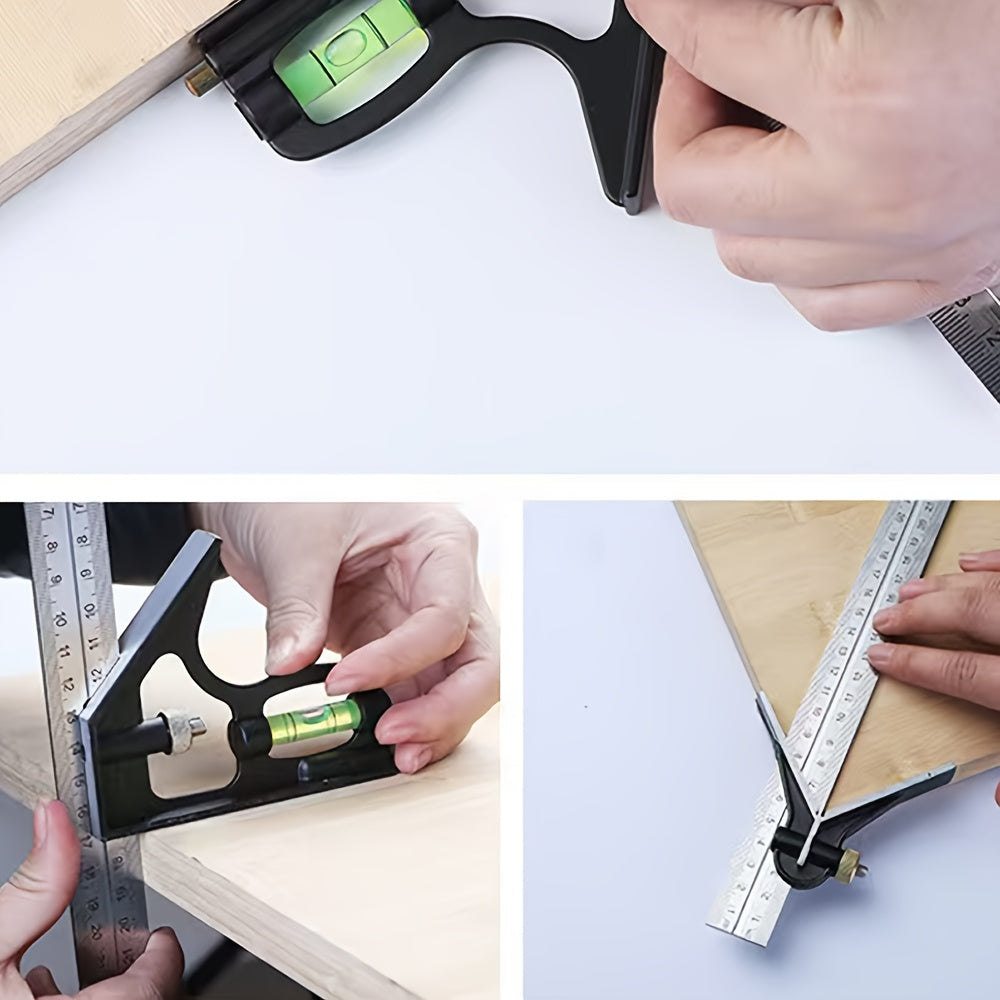 1 Set 3-in-1 Woodworking Tools: Stainless Steel Combination Squares with Digital Angle Gauge, Ruler. High precision, wear-resistant, uncharged operation.