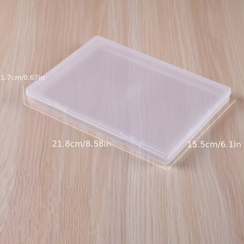 Rectangular plastic storage box with flip top lid, waterproof organizer for various items.