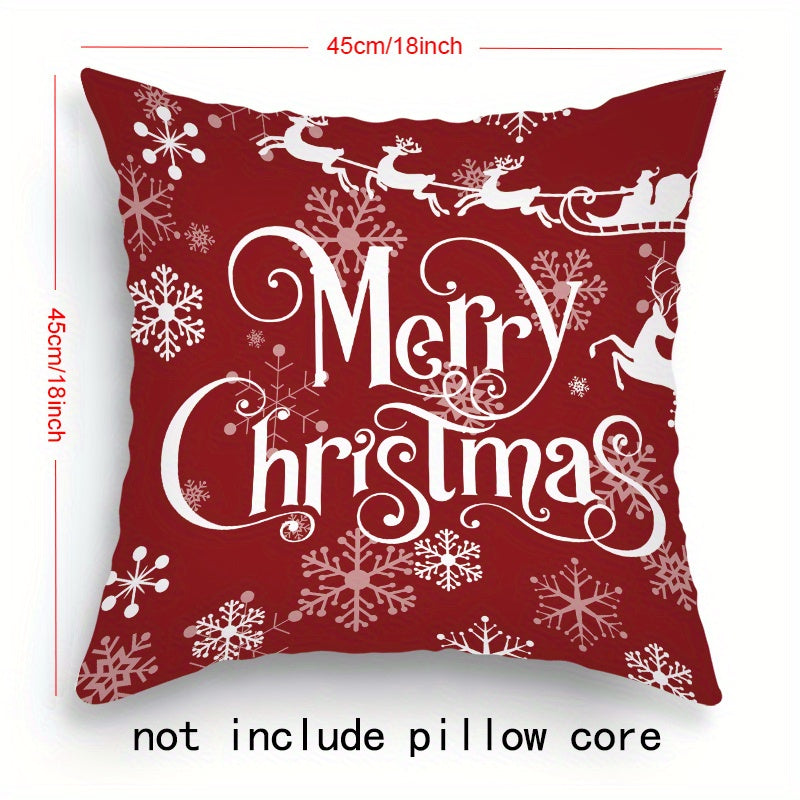 Set of 4 Christmas-themed pillowcases with various designs, 45.72cm X 45.72cm.