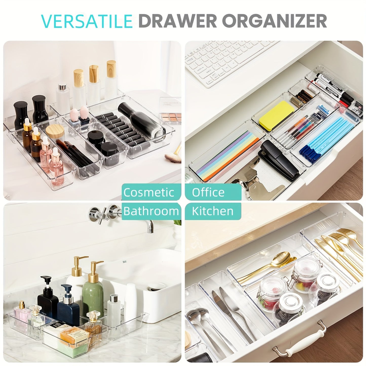 Versatile transparent storage box for home organization.