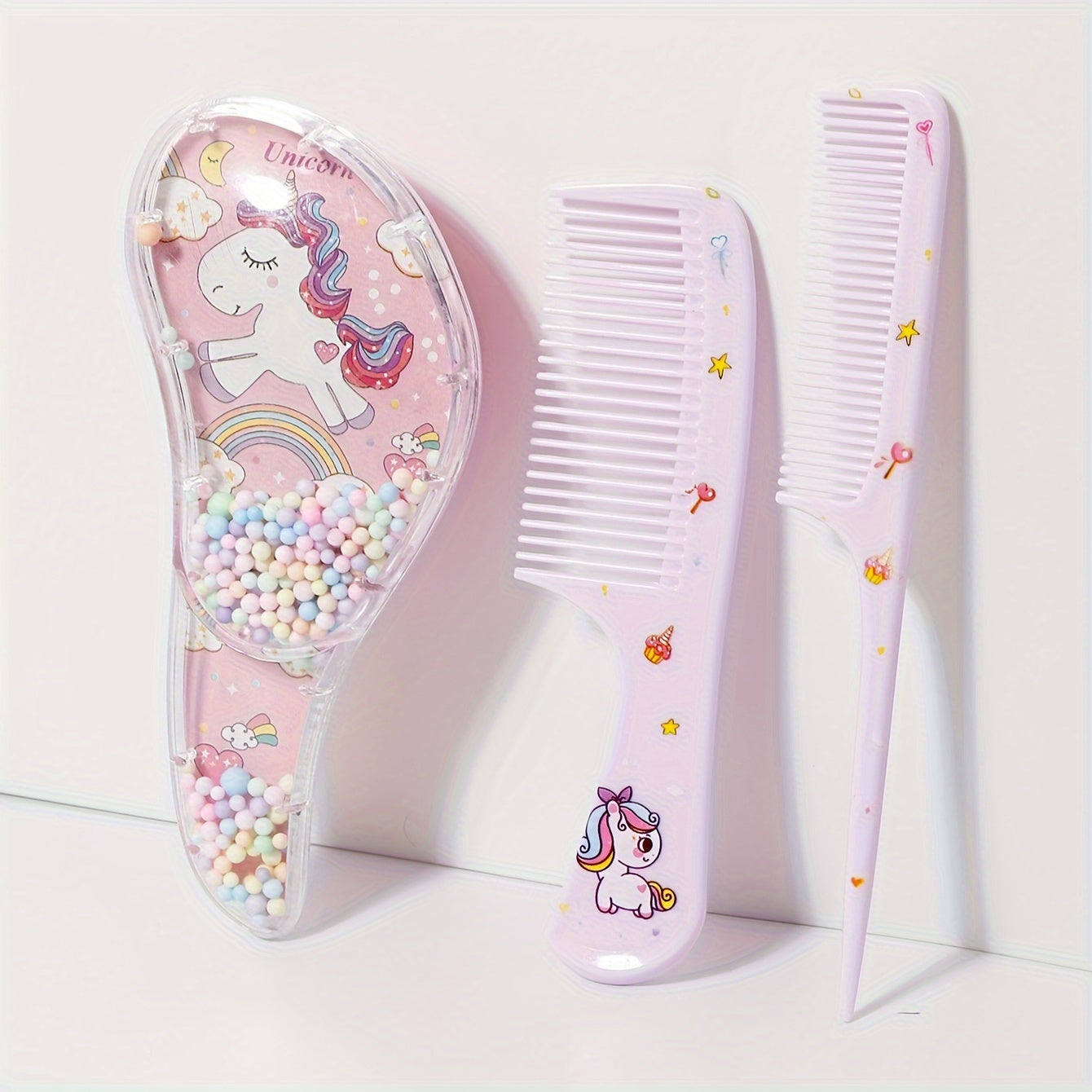 Set of 3 cartoon hair combs for wet and dry hair, suitable for all hair types. Features durable ABS plastic handle, great as a gift.