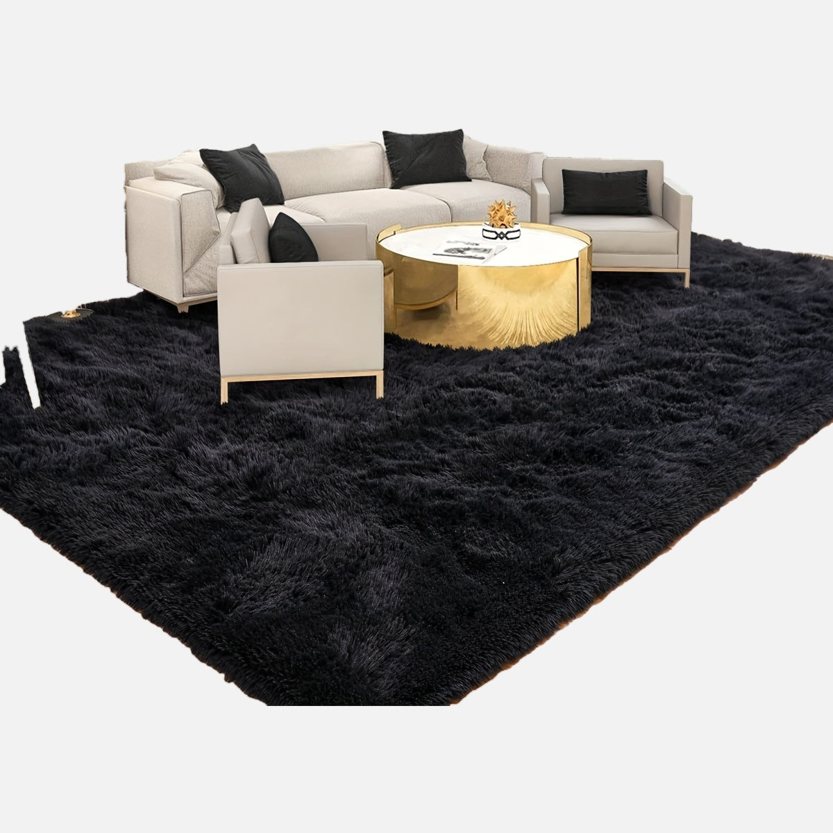 Soft and Fluffy Black Area Rug for Bedroom, Super Cozy Shaggy Carpet, Modern Plush Rug for Living Room or Dorm, Non-Slip Fuzzy Rug for Stylish Room Decor