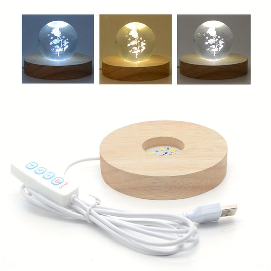 Wooden LED Light Display Base for 3D Crystal Glass Resin Art and Pictures in Multiple Colors, Perfect for Holiday Gifts