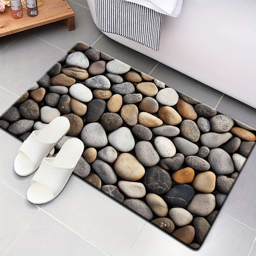 Hand washable bathroom mat made of lightweight polyester with non-slip polypropylene backing, medium pile square rug perfect for bedroom use. Created with machine made flannel for indoor use.