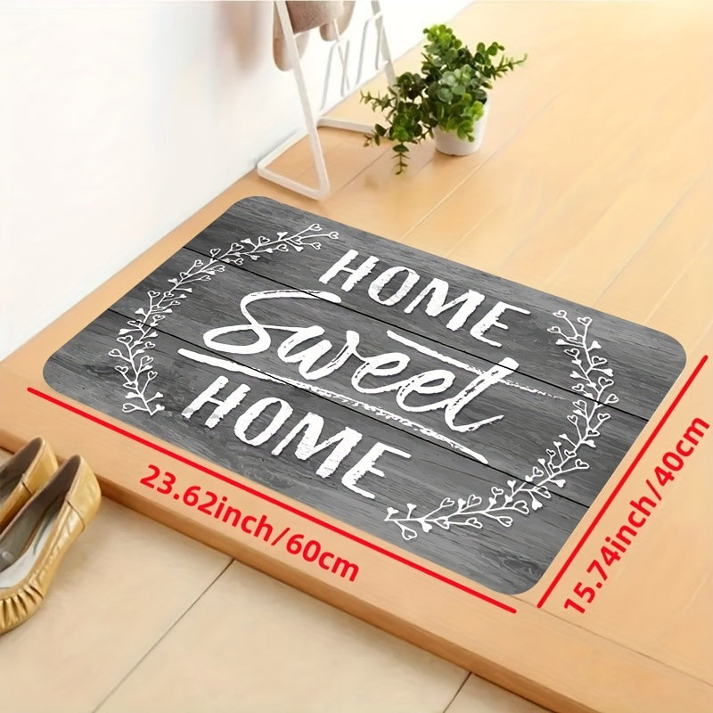 Printed Home Sweet Home Door Mat, 1 Piece, Non-Slip Polyester Rug for Front Door, Living Room, Bedroom. Washable, Rectangular Shape, Low Pile, Machine-Made Home Decor Accent