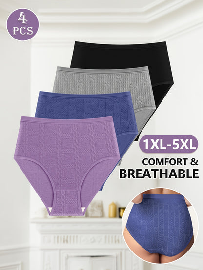 4pcs Large High-waisted Women's Underwear for Tummy Tuck and Butt Lift. Comfortable and Breathable.