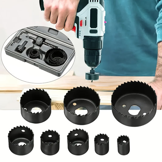 Set of 6/11 hole saws with mandrel, steel round shank, for wood, plastic, PVC, drywall - mixed set.