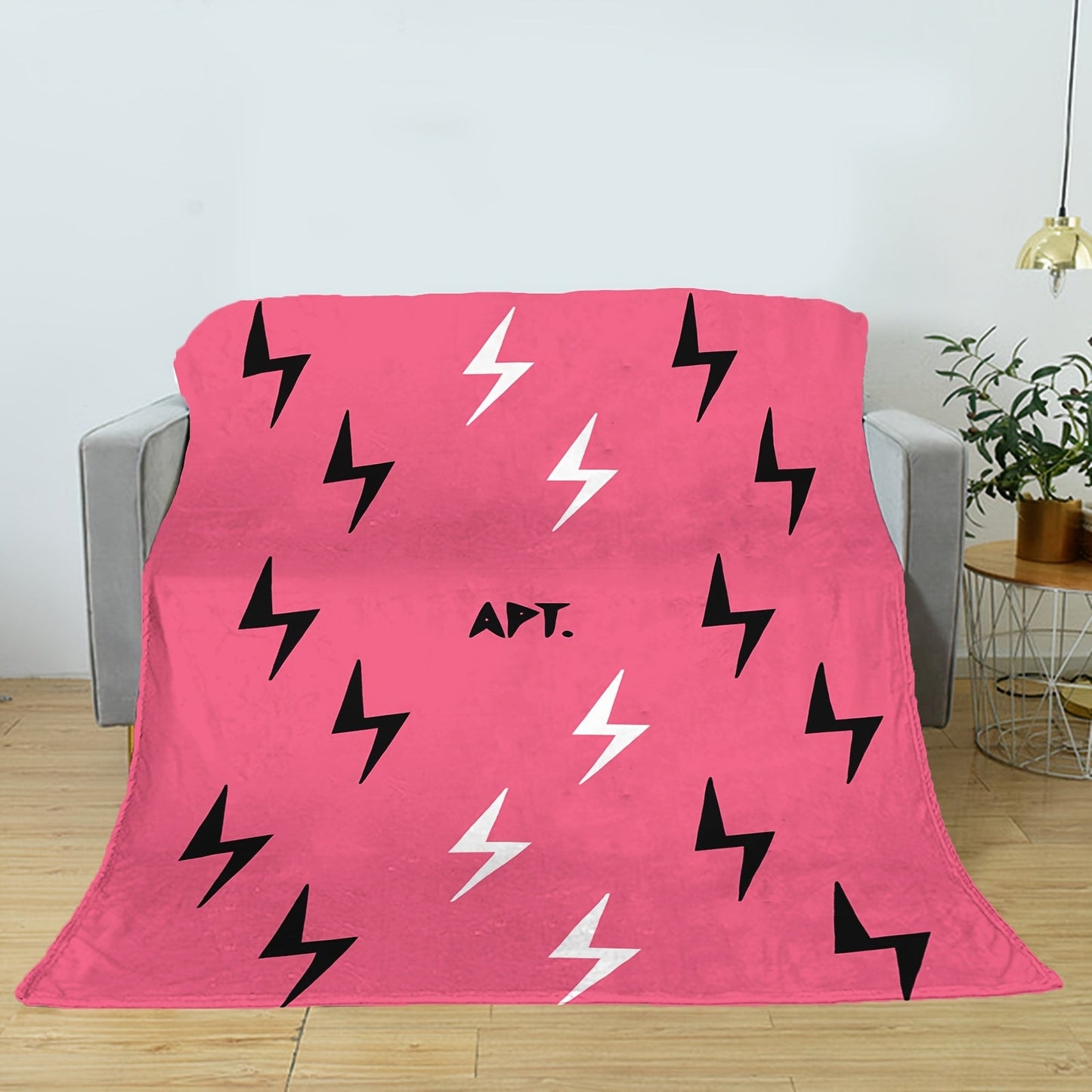 Glamorous Reversible Flannel Fleece Throw Blanket in Music Theme "APT" with Black Lightning Patterns, Ultra Soft and Cozy All-Season Home and Travel Blanket, Easy to Clean in the Machine, Made of 200-250g Polyester.