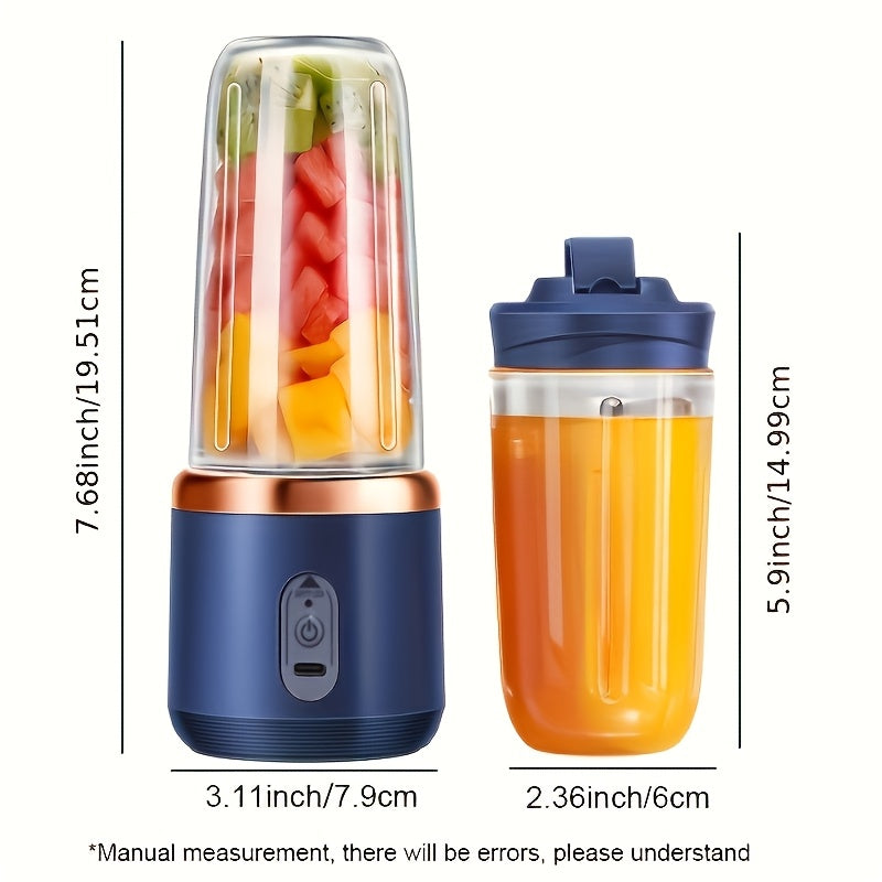 This kitchen appliance is a portable USB rechargeable blender perfect for making smoothies and purees. It has a 2-cup capacity and features a 6-blade multifunctional design for personal juicing. With its round plastic shape and built-in lithium battery