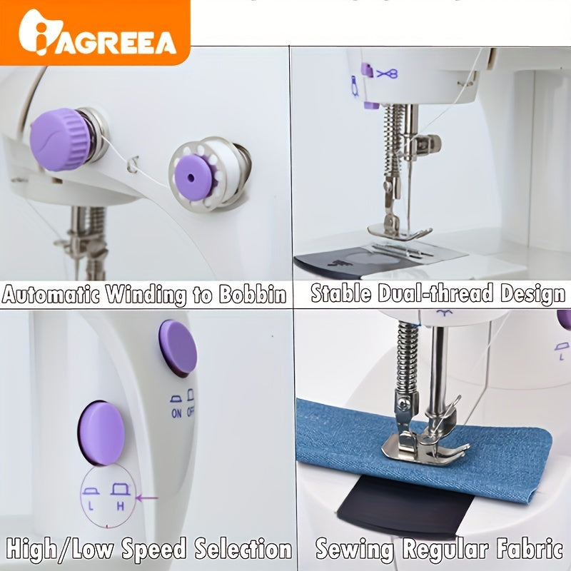 IAGREEA Portable Electric Sewing Machine - Easy-to-Use, Dual Power, Includes Thread Shuttle Cores, Spare Needle & Threading Tool, Ideal for Home Use.