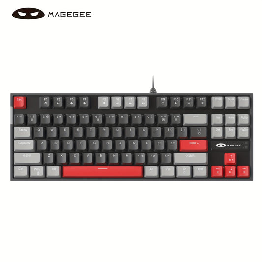 MageGee MK-STAR Mechanical Keyboard: 87-Key Wired Backlit, Ergonomic Design, USB, Black & Blue, No Battery Needed, Keycap Puller Accessory.