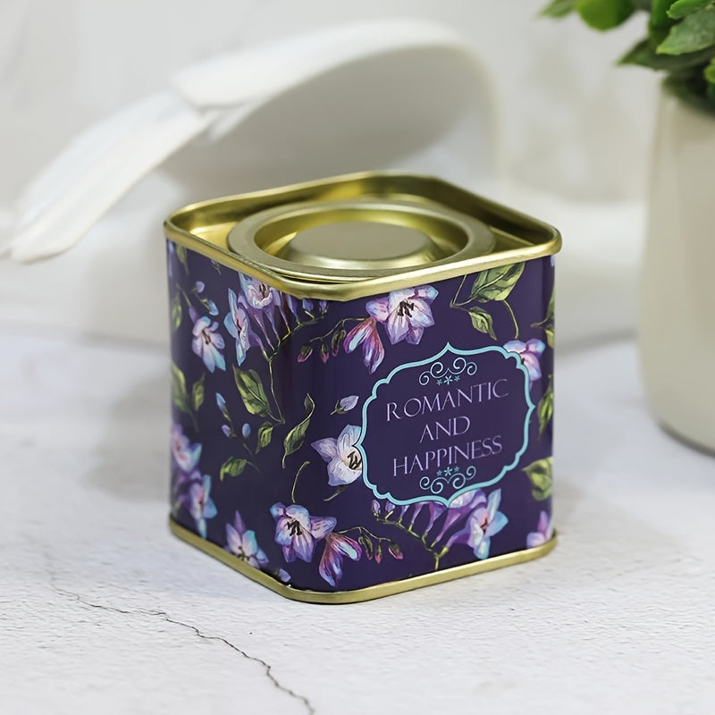 Decorative Floral Tea Storage Tin with Airtight Lid - Metal Canister for Sealing Tea Leaves, Safe for Food Contact, Square Tea Chest