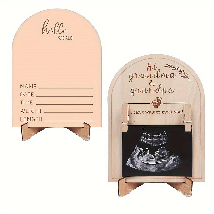 Elegant Wooden Ultrasound Photo Frame - Dual-Sided Keepsake for Kids, Ideal Present for Parents & Grandparents, Comes with Birth Footprint Announcement Kit