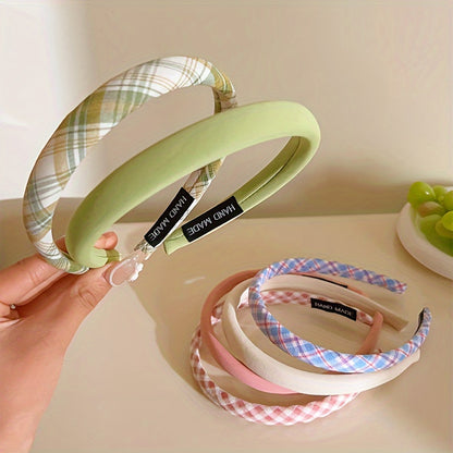 6pcs Women's Plaid and Solid Color Headbands, Elegant Polyester Hair Accessories for Travel, Vacation, and Everyday Style