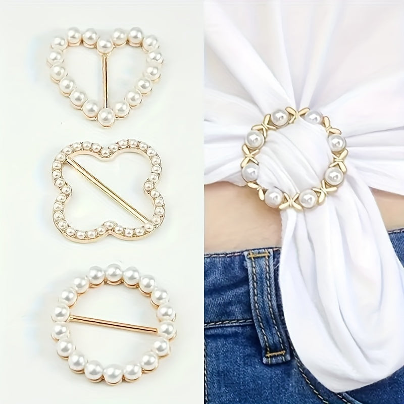 Heart-shaped Faux Pearl Brooch Set of 8 - Chic Coat and Sweater Pins with Corner Buckle for Enhanced Waist Shaping