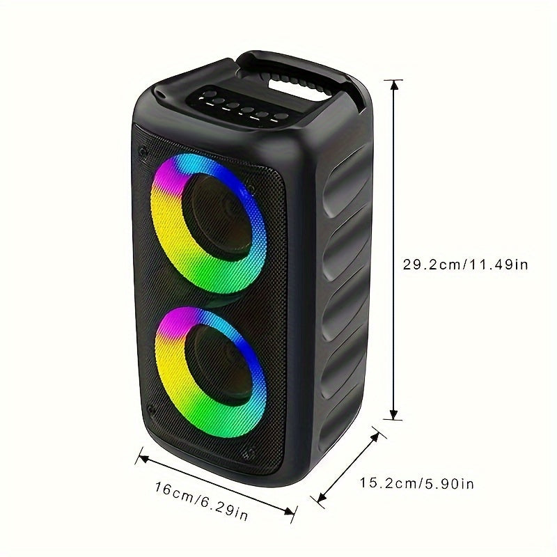 MOKiN 2024 Wireless Speaker with Subwoofer, Dual 10W Speakers, RGB Lights, FM Radio, 2400mAh Battery, Party Disco Light, TWS Connection, TF Card Slot - Black