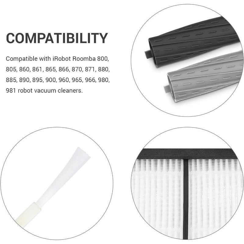 Compatible Replacement Parts for iRobot Vacuum - 800/900 Series, Includes 2 Main Brushes, 3 Filters, 3 Side Brushes, and Extractor, 8pcs Kit