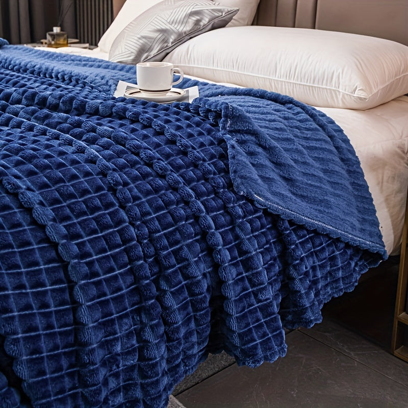 An imitation rabbit fur bed blanket featuring a corn grain pattern.