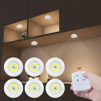 Dimmable LED Under Cabinet Lighting Kit with Remote Control, 6500K Cool White Light, Battery-Powered for Closets & Kitchens (Batteries Not Included)