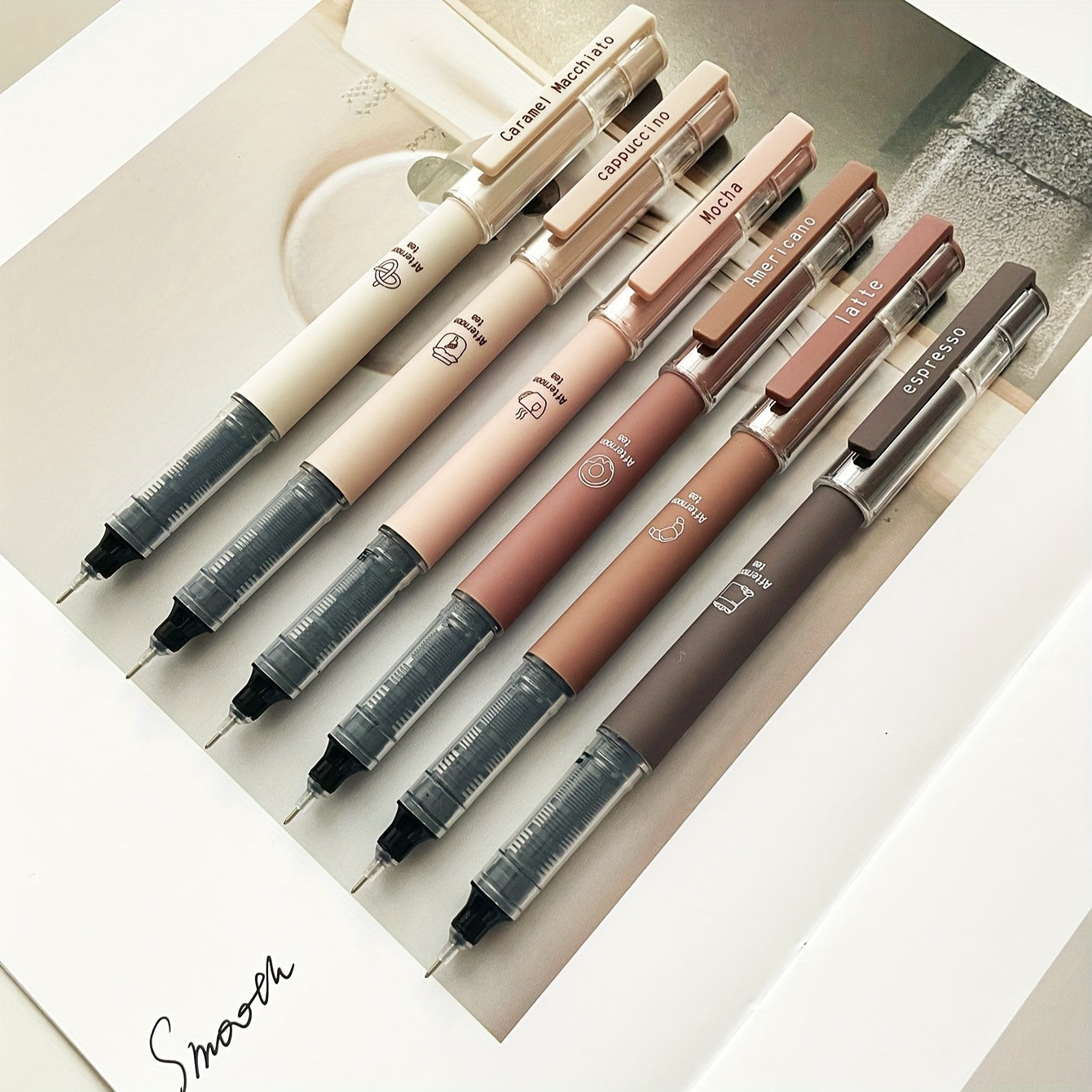 6/8 Coffee Theme Gel Pens with Quick-Drying Ink, No Smudge Soft Touch for Note taking, Drawing, School & Office.