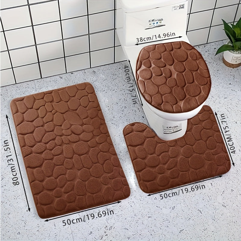 Soft and comfortable memory foam bath mat set with quick absorption, non-slip design, and machine washable features for shower rooms and bathrooms.