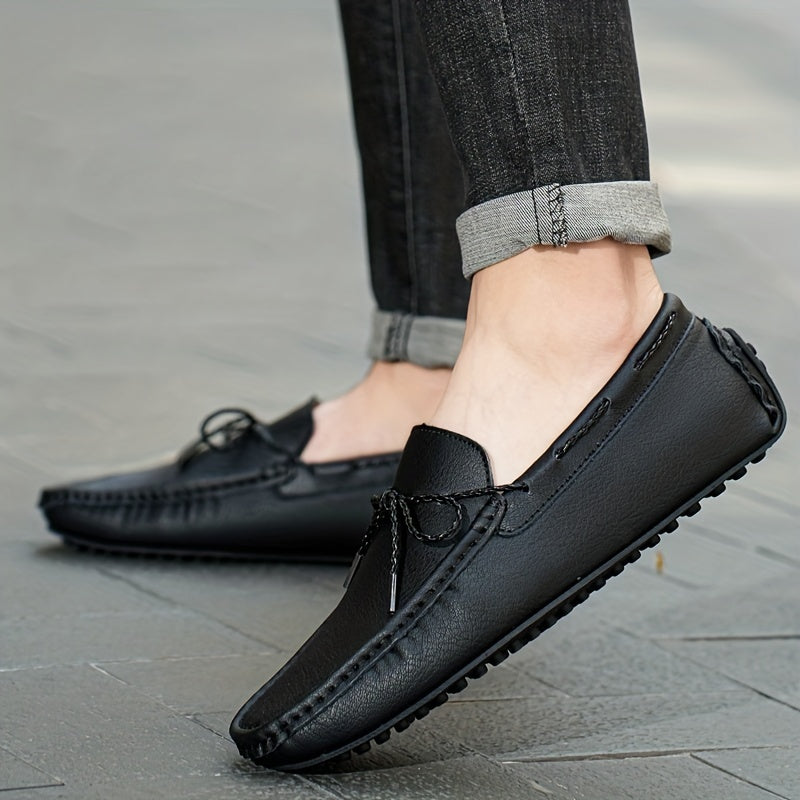 Men's bowknot moccasin loafers, comfy non-slip slip-on driving shoes for spring and summer.