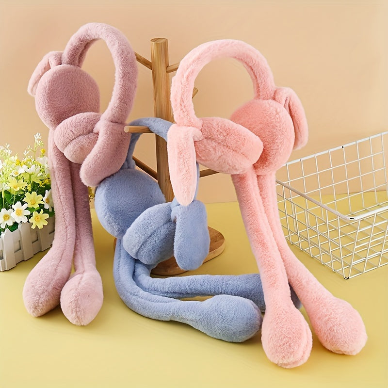 Hand wash only Winter Warm Plush Bunny Ears Headband. Fashionable solid color ear warmers made of knitted polyester earmuffs with movable rabbit ears.