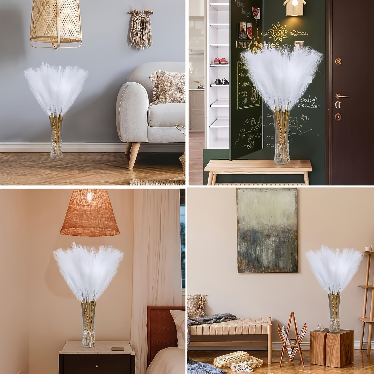 10 artificial pampas grass stems for bohemian home decor.