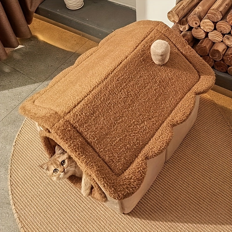 Cute Cat Pet House, washable and detachable, warm for winter, comfy for cats and dogs. Affordable and high-quality.