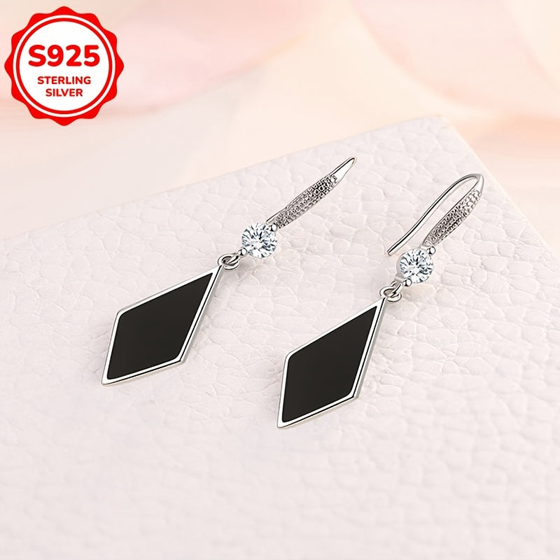 Elegant dangle style rhombus drop earrings with zirconia accents, made from exquisite Sterling Silver S925. Fashionable and chic jewelry for women with a touch of glamour.