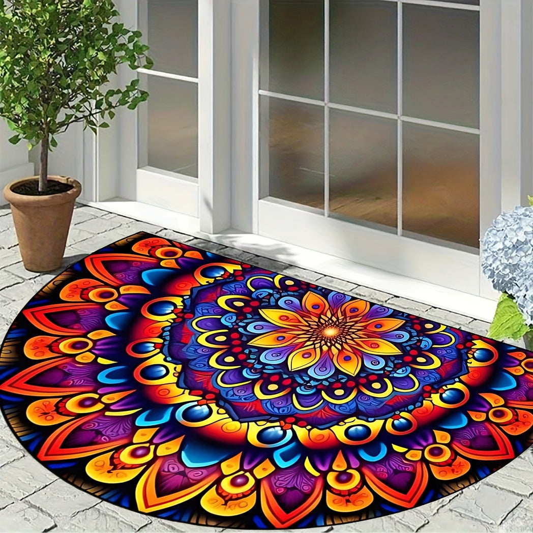 Welcome guests in bohemian style with our Mandala Doormat - 1pc, crafted from durable, non-slip polyester fiber for easy cleaning. Perfect for entryways, kitchens, and bathrooms, this mat makes an ideal home decor gift.