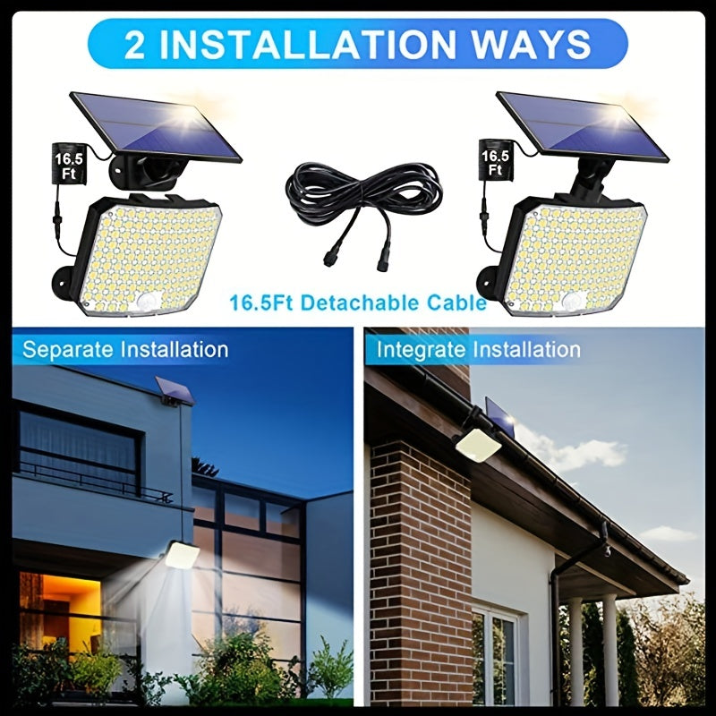 118 LED Solar Motion Sensor Flood Lights with Remote Control, 5.03m Cable, for Outdoor Security