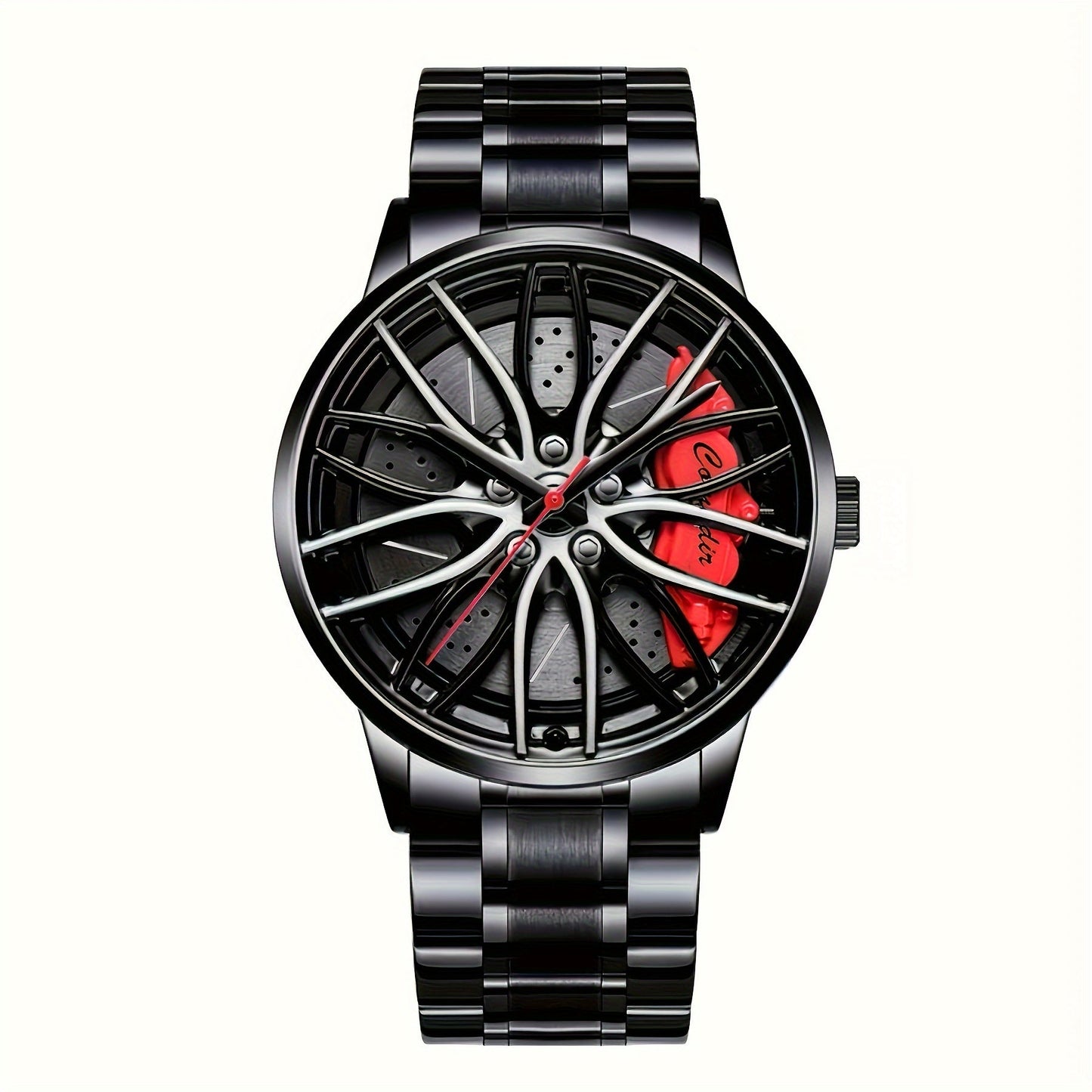 Men's Watch with Car Wheel Hub Caliper Design, Steel Band with Luminous Features, Three-dimensional Hollow Sports Wrist Watch, Perfect Gift Choice