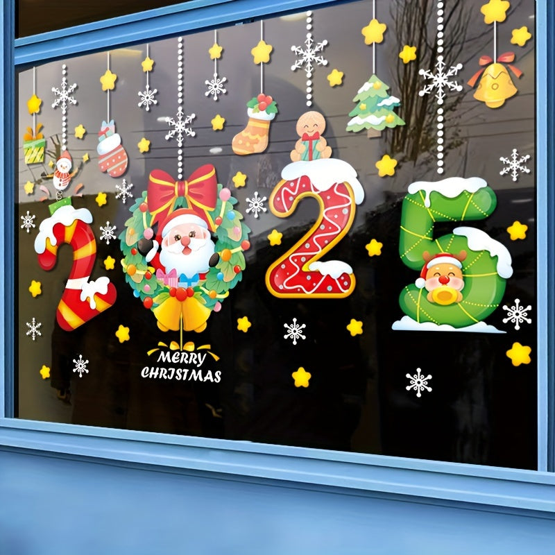 Set of 2 Christmas Window Clings - Timeless Holiday Decor for Home and Store, Featuring Santa and Gift Designs, Reusable Decals for Glass and Windows, Simple Application, Electricity-Free, Perfect for 2023 New Year's Decorations