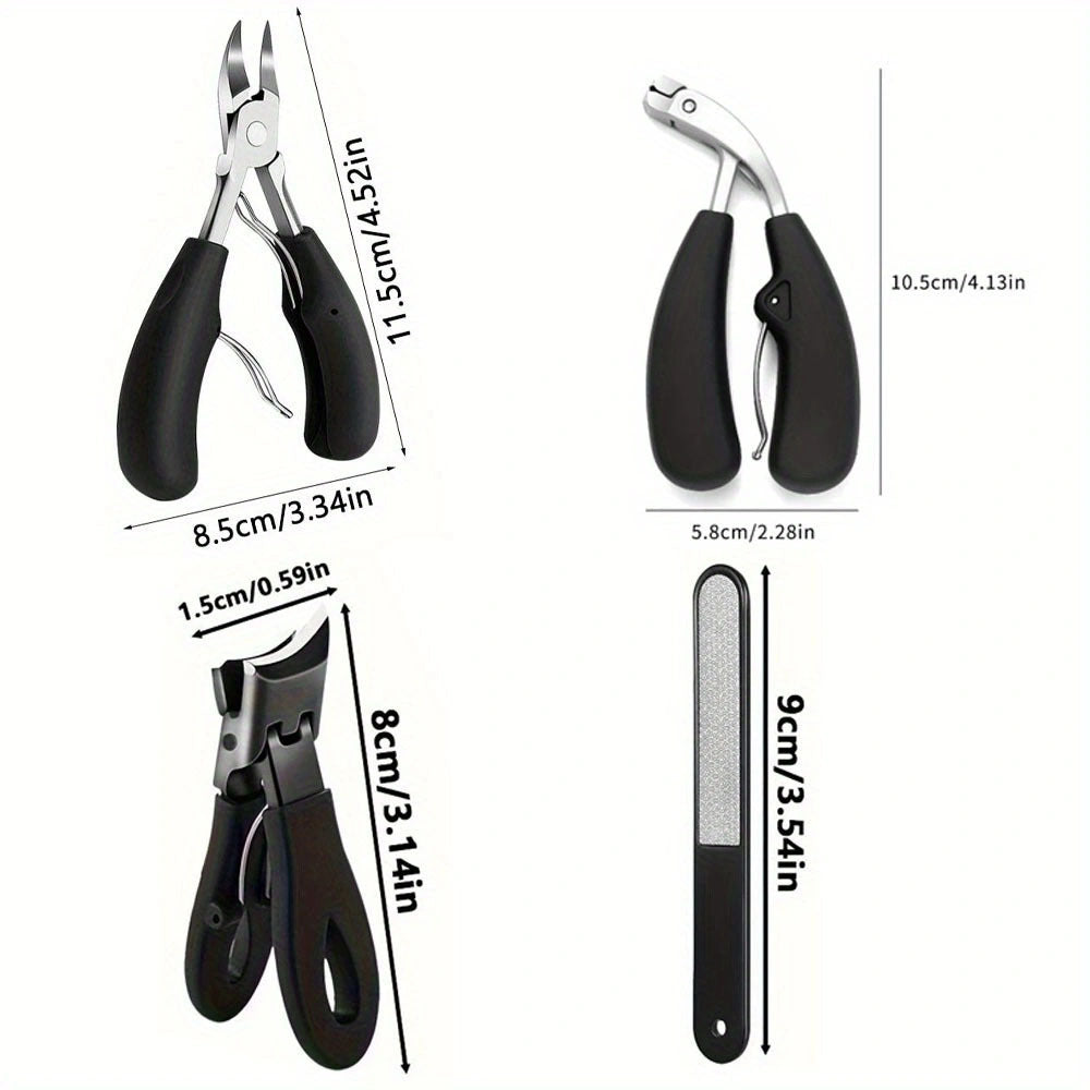 4-piece set of heavy-duty ingrown toenail clippers for thick toenails, ideal for elderly individuals, men, and professionals, featuring easy-to-grip handles and sharp curved stainless steel