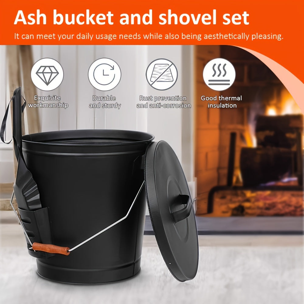 19.49 Litre Galvanized Metal Ash Bucket Set - Includes Lid, Shovel, Gloves, Cloths, and Dust Brush - Ideal for Keeping Warm in Winter Fire Pits and Fireplaces