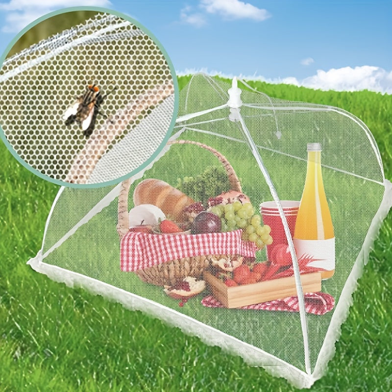 Large white mesh food cover tent, perfect for outdoor dining, camping, BBQ, and picnics. Washable and reusable.