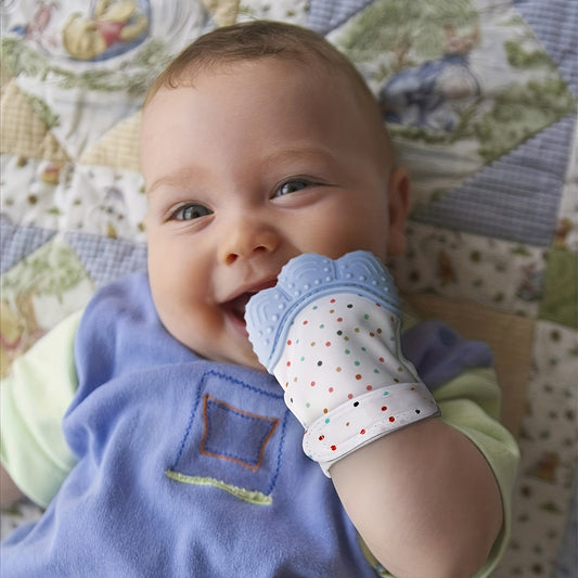 Get a Set of 2 Dot-Patterned Teething Gloves - Soft Silicone Mitts for teething Babies, Protective and Scratch-Resistant, Suitable for Infants 0-12 Months, Ideal Baby Shower Gifts.