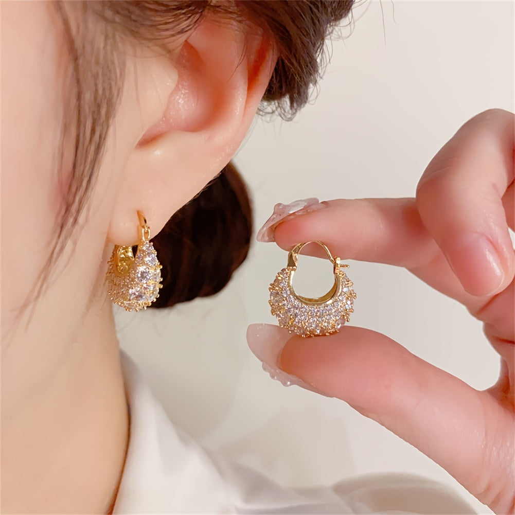 Stylish 14K Gold Plated Copper Hoop Earrings with Sparkling zirconia - Perfect for Daily and Special Occasions, Great Valentine's Day Gift for Women.