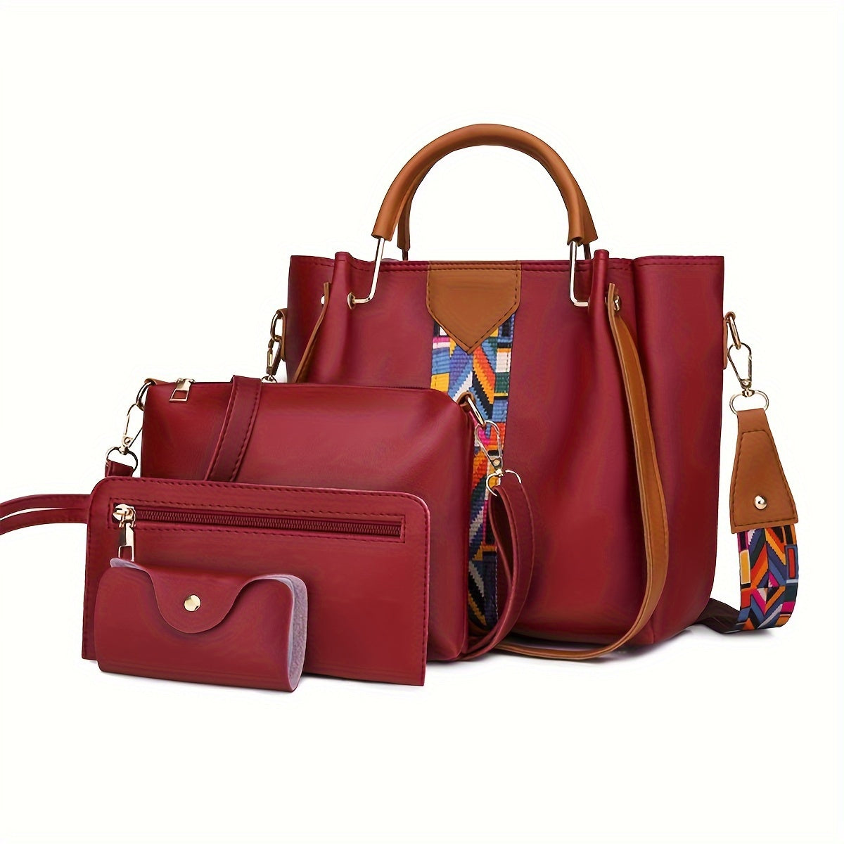 European and American fashion set with four bags in one: handbag, shoulder bag, crossbody bag, and bucket bag.