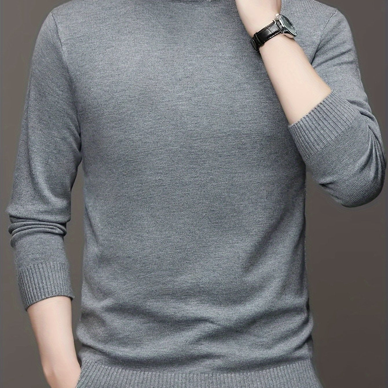 2024 Men's Solid Color Turtleneck Knitted Sweater Pullover, Warm Underwear Top for Autumn and Winter.