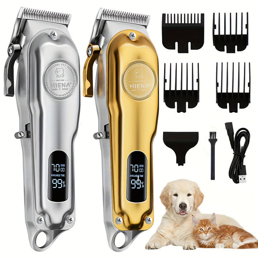 High-quality, rechargeable, cordless dog clipper with LED display screen, suitable for large dogs, low noise.