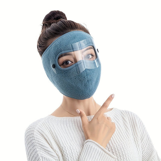 Winter Warm Fleece Mask With Goggles: Solid Color Face Covering for Women and Men, Windproof and Breathable, Dustproof for Outdoor Sports and Cycling