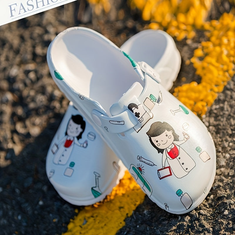 Cartoon nurse print slippers: quick-dry, comfortable indoor shoes for women.